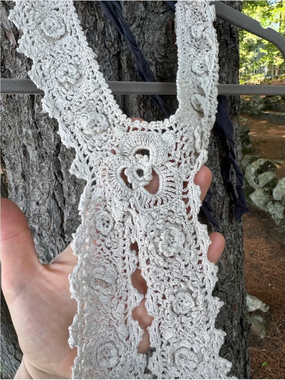 Magnolia Pearl Bruges Double Necktie  Crochet Jabot #004